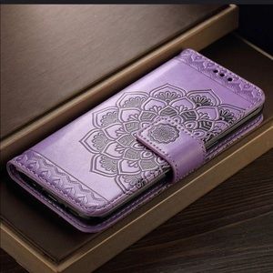Fold stand wallet📱case 3D Emboss 🌺 leather cover